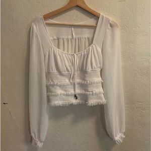 Free People White Mesh Longsleeve Peasant Top XS